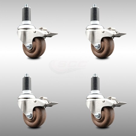 Service Caster 3.5 Inch 316SS High Temp Glass Filled Nylon 1-3/8 Inch Stem Caster Set Lck Brake SCC-SS316TTLEX20S3514-GFNSHT-138-4